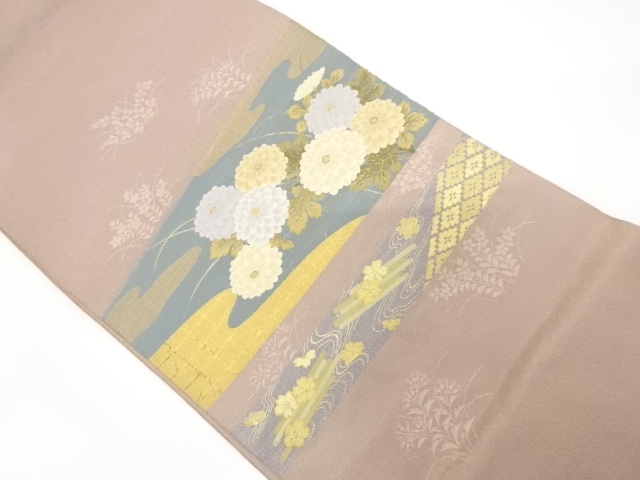 アンティーク　砂子綴れ　流水に花筏・菊模様織り出し袋帯（材料）